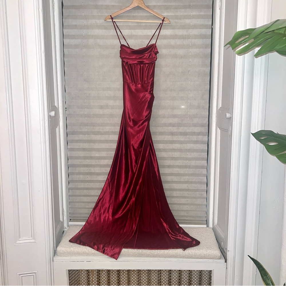 Azazie Brookelle Dress in Burgundy — Size M